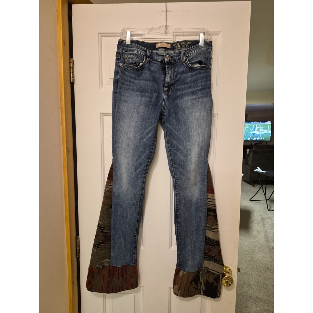 7 For All Mankind High Waist Hippy Skinny Jeans Custom Aztec Flare Reworked‎ 31